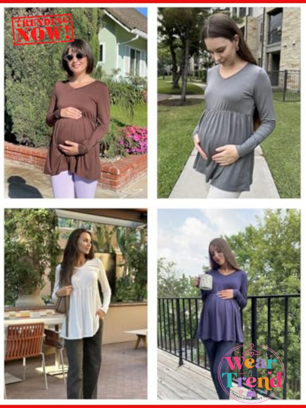 Ekouaer Maternity Long Sleeve V Neck T Shirt Top 4 Pack Pregnancy - Picture 5 of 6